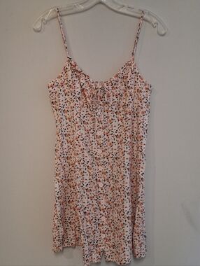 Sun Dress Mini Floral Button-Front Spaghetti Strap Dress Size M Pink/Orangw